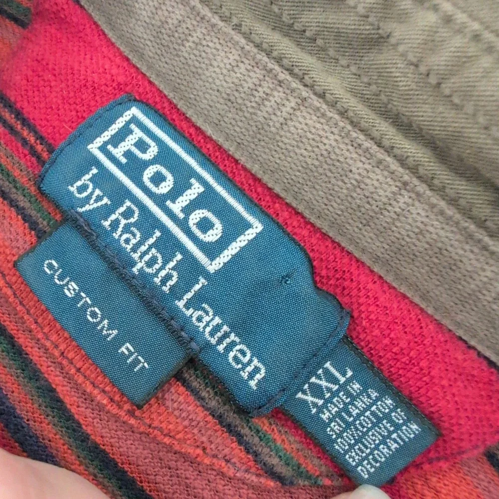 Vintage 90s Polo Ralph Lauren Mens XXL Striped Polo Shirt Red Navy Olive Green